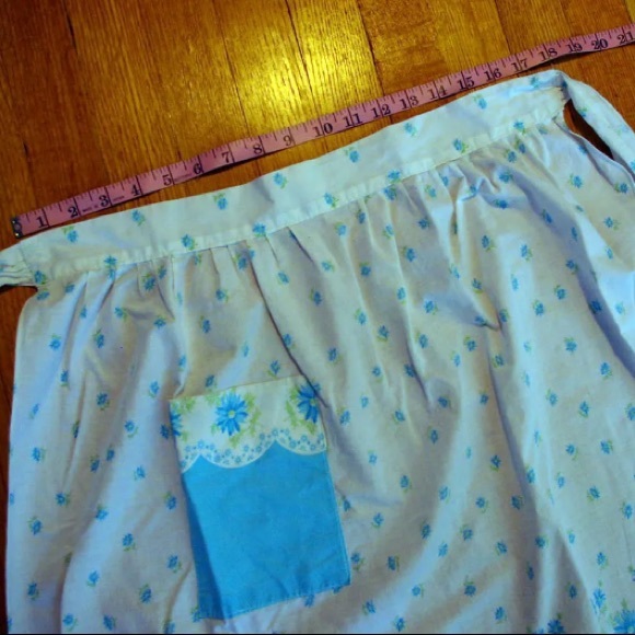 vintage floral skirt apron tie back pocket light blue housewife Vtg Baking Club - Picture 5 of 8